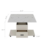 Table basse relevable jaune clair avec 4 tabourets et 2 tiroirs, 4 places