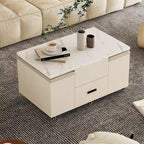 Table basse relevable jaune clair avec 4 tabourets et 2 tiroirs, 4 places
