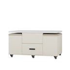 Table basse relevable jaune clair avec 4 tabourets et 2 tiroirs, 4 places