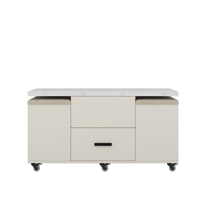 Table basse relevable jaune clair avec 4 tabourets et 2 tiroirs, 4 places