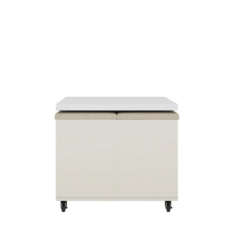 Table basse relevable jaune clair avec 4 tabourets et 2 tiroirs, 4 places