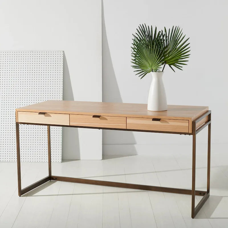 Bureau à 3 tiroirs argenté / gris clair / noyer pour 1 personne