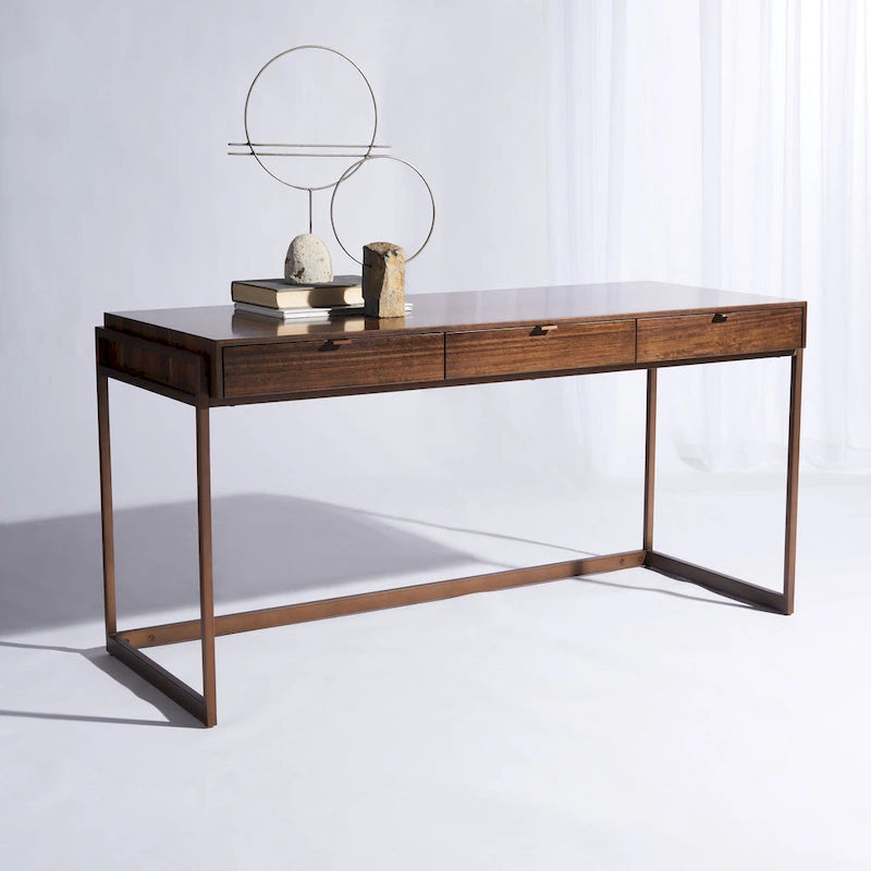 Bureau à 3 tiroirs argenté / gris clair / noyer pour 1 personne