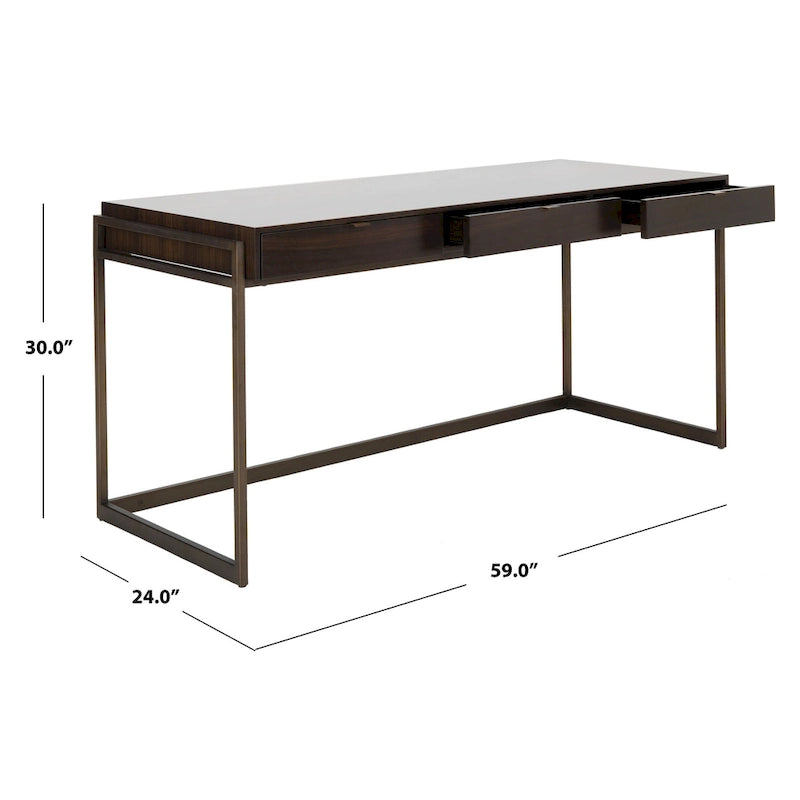 Bureau à 3 tiroirs argenté / gris clair / noyer pour 1 personne