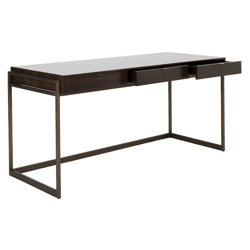 Bureau à 3 tiroirs argenté / gris clair / noyer pour 1 personne