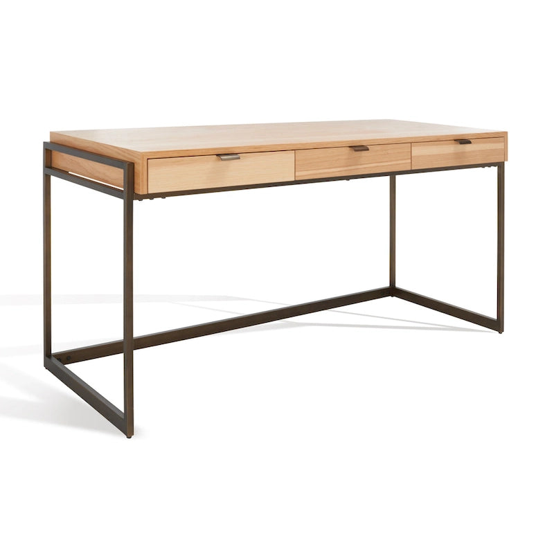 Bureau à 3 tiroirs argenté / gris clair / noyer pour 1 personne