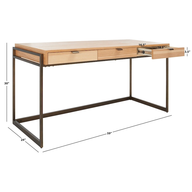 Bureau à 3 tiroirs argenté / gris clair / noyer pour 1 personne
