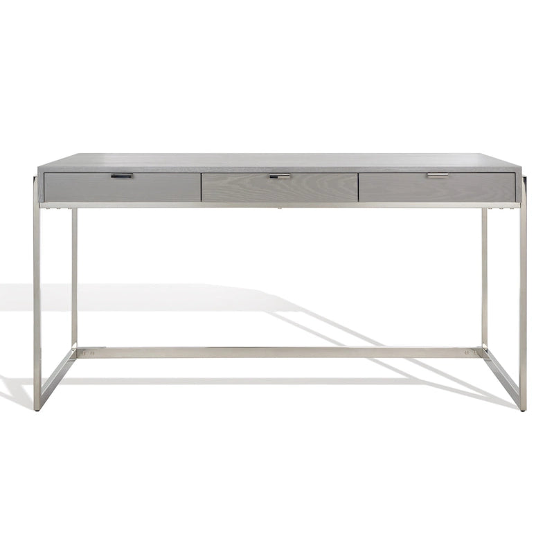 Bureau à 3 tiroirs argenté / gris clair / noyer pour 1 personne