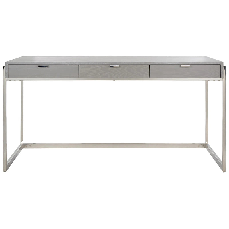 Bureau à 3 tiroirs argenté / gris clair / noyer pour 1 personne