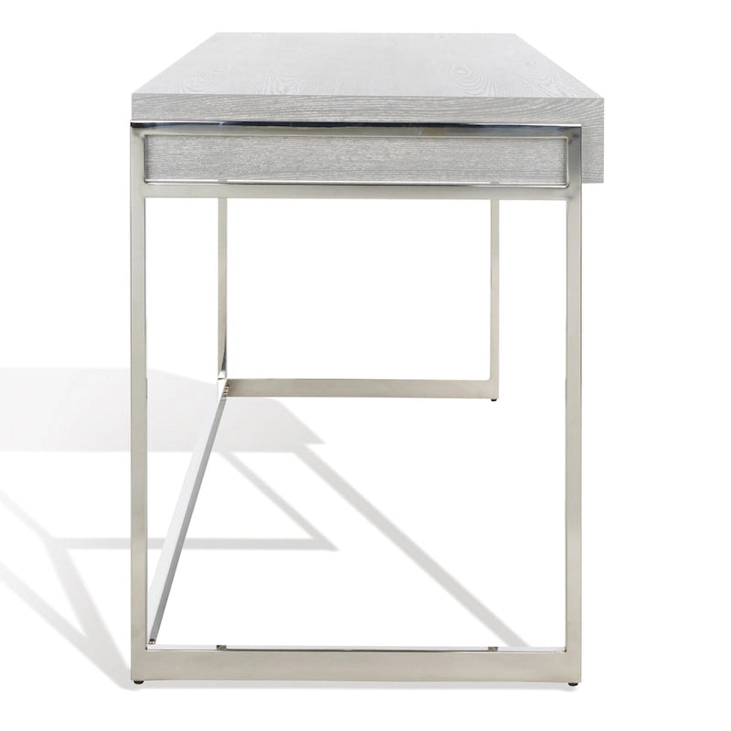 Bureau à 3 tiroirs argenté / gris clair / noyer pour 1 personne