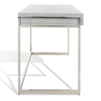 Bureau à 3 tiroirs argenté / gris clair / noyer pour 1 personne