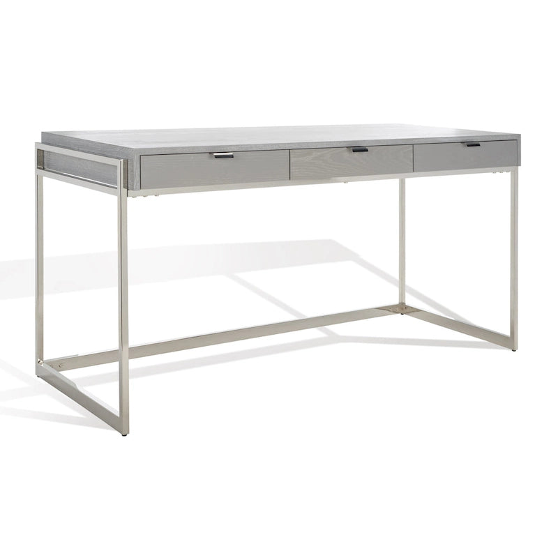 Bureau à 3 tiroirs argenté / gris clair / noyer pour 1 personne