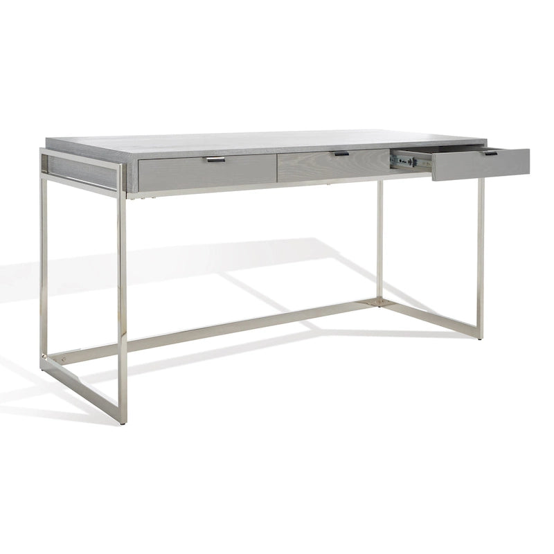 Bureau à 3 tiroirs argenté / gris clair / noyer pour 1 personne
