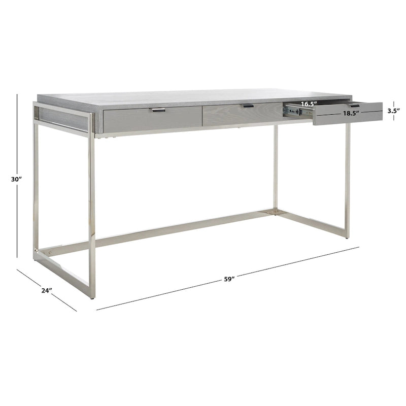 Bureau à 3 tiroirs argenté / gris clair / noyer pour 1 personne