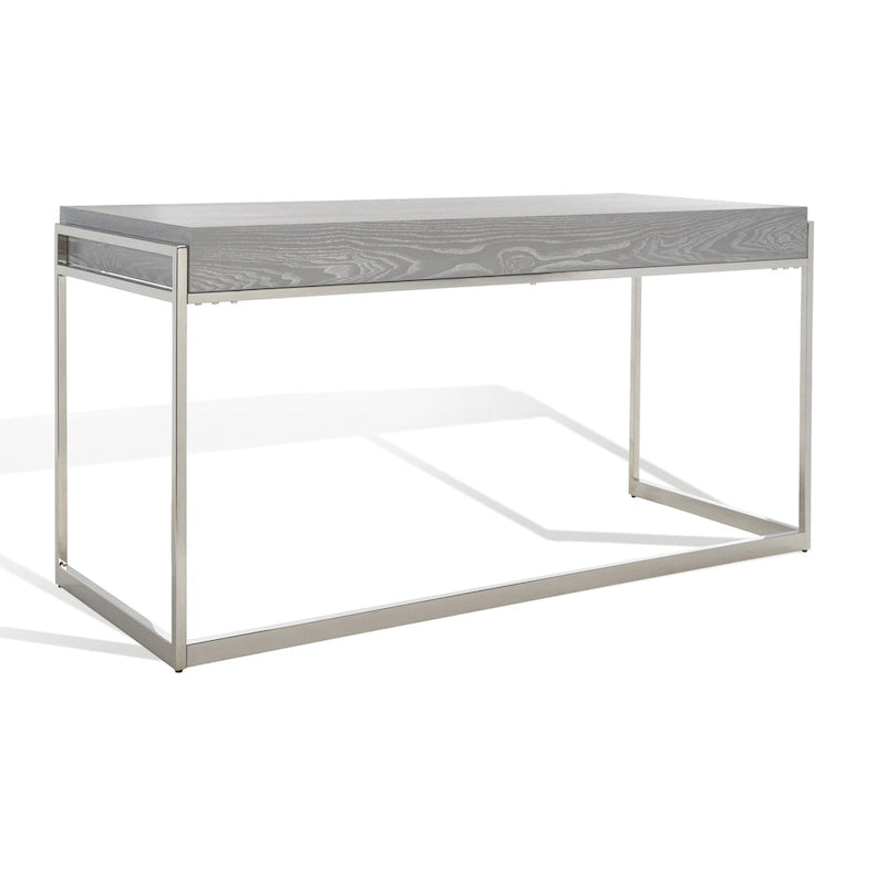 Bureau à 3 tiroirs argenté / gris clair / noyer pour 1 personne