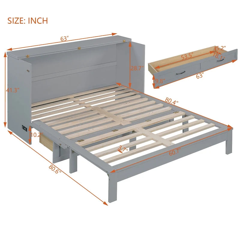 Lit escamotable Queen Size avec grands tiroirs