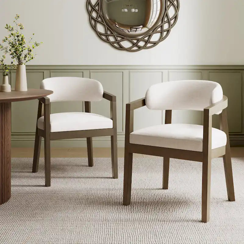 Fauteuil de salle à manger capitonné beige, dossier ouvert, lot de 2