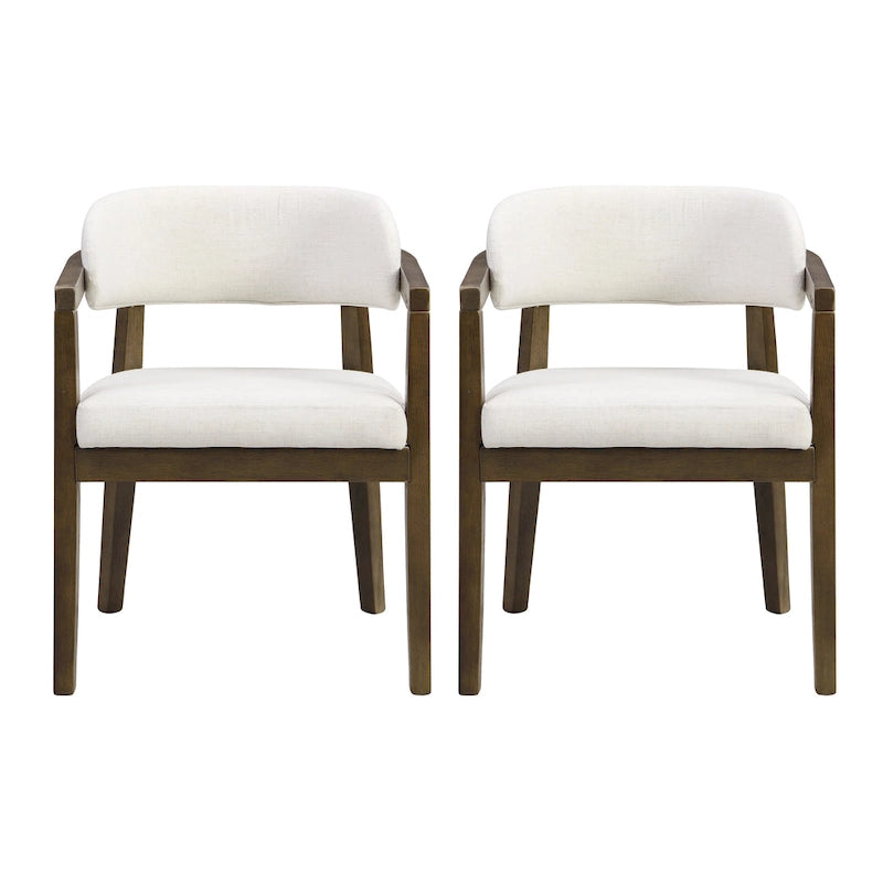 Fauteuil de salle à manger capitonné beige, dossier ouvert, lot de 2