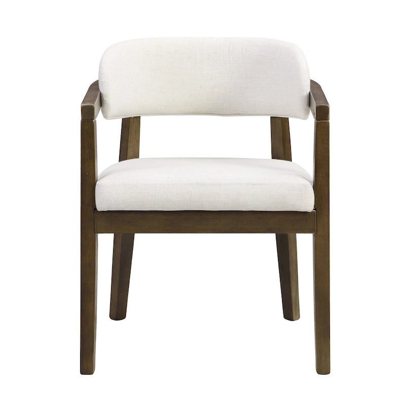 Fauteuil de salle à manger capitonné beige, dossier ouvert, lot de 2