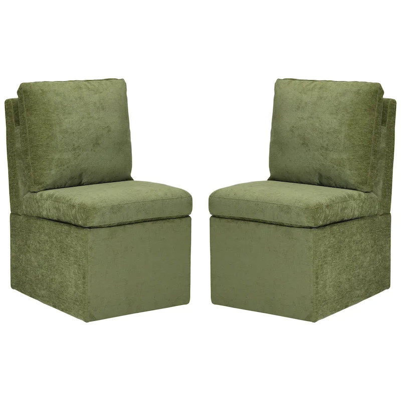 Chaise de salle à manger sans accoudoirs Olive/Crème/Gris clair/Taupe avec rangement et roulettes (lot de 2)