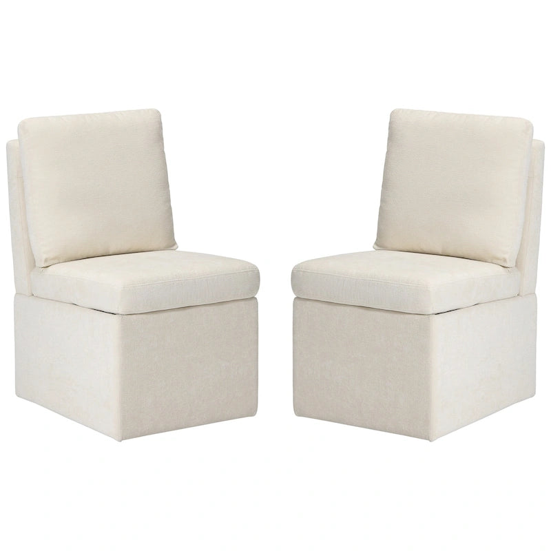 Chaise de salle à manger sans accoudoirs Olive/Crème/Gris clair/Taupe avec rangement et roulettes (lot de 2)