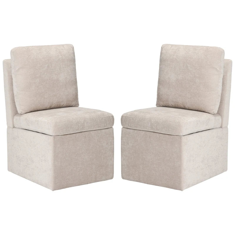 Chaise de salle à manger sans accoudoirs Olive/Crème/Gris clair/Taupe avec rangement et roulettes (lot de 2)