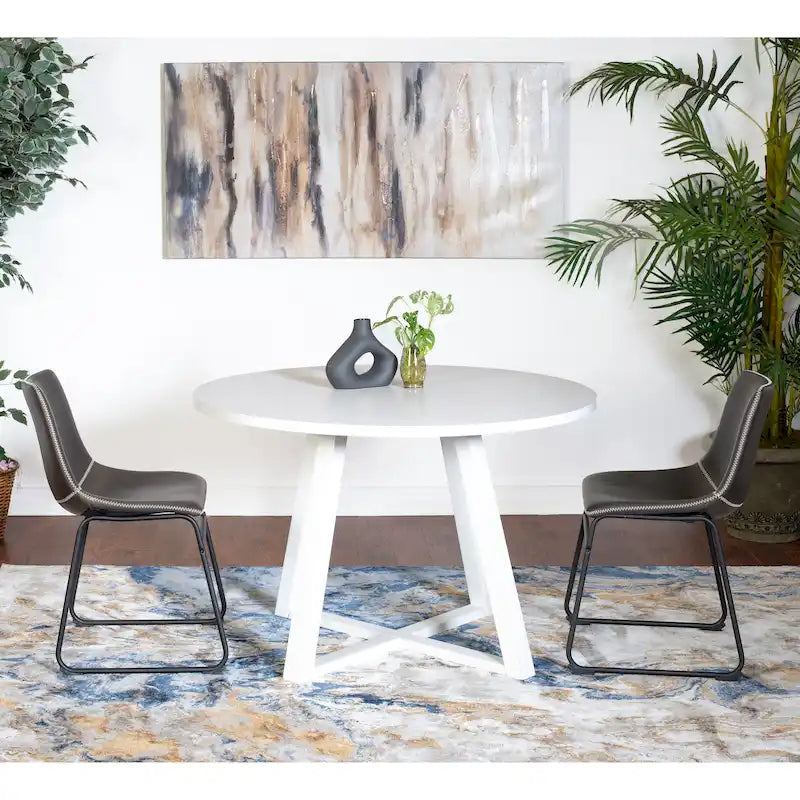 Ensemble de table à manger ronde pour 2 personnes (gris/blanc/marron) avec chaises en similicuir