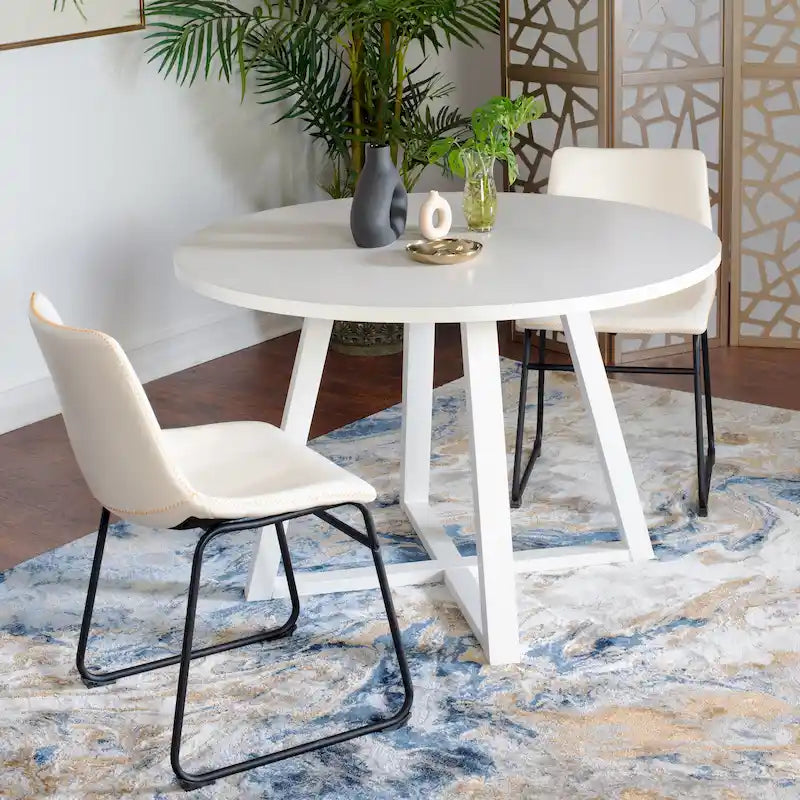 Ensemble de table à manger ronde pour 2 personnes (gris/blanc/marron) avec chaises en similicuir