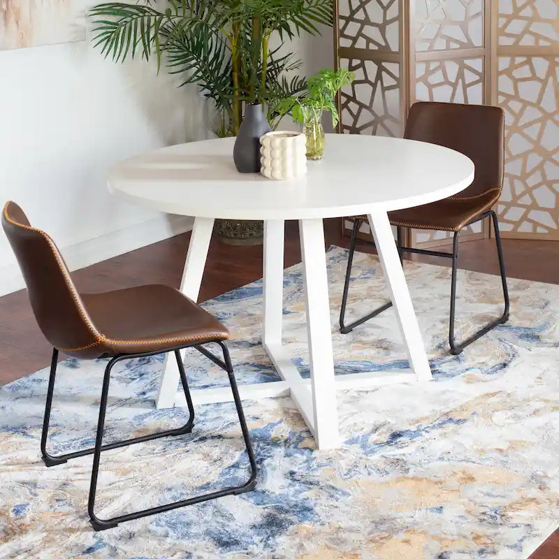 Ensemble de table à manger ronde pour 2 personnes (gris/blanc/marron) avec chaises en similicuir