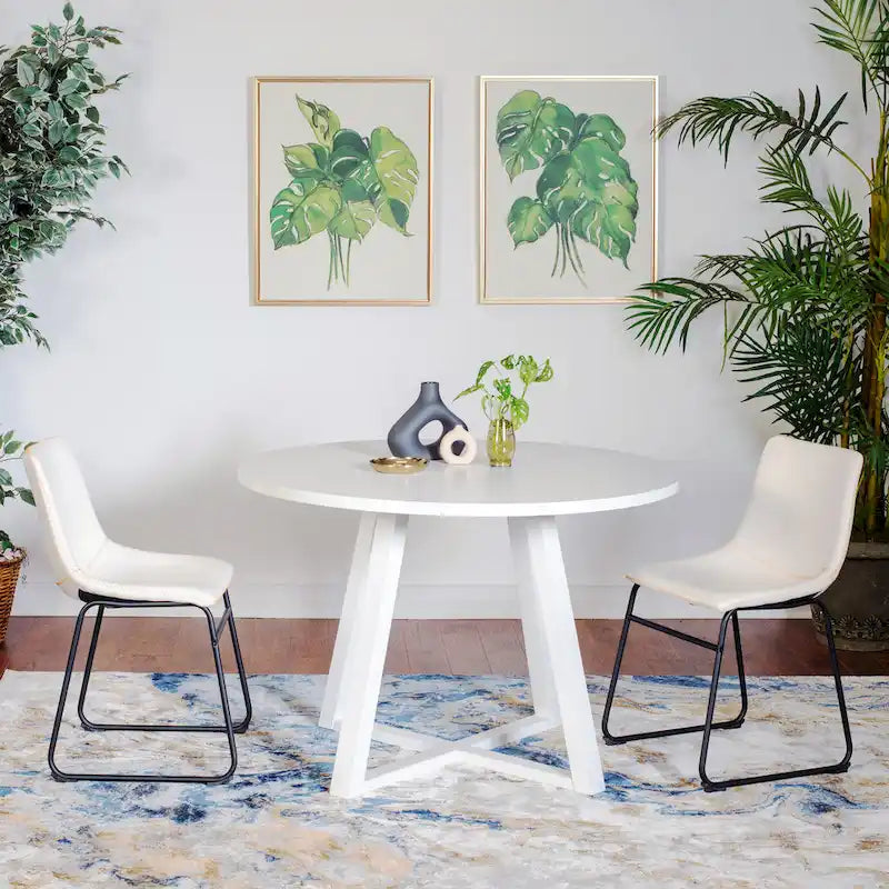 Ensemble de table à manger ronde pour 2 personnes (gris/blanc/marron) avec chaises en similicuir