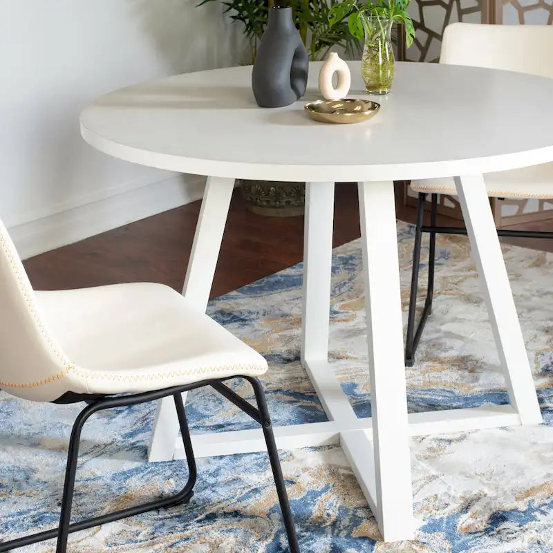 Ensemble de table à manger ronde pour 2 personnes (gris/blanc/marron) avec chaises en similicuir