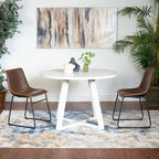 Ensemble de table à manger ronde pour 2 personnes (gris/blanc/marron) avec chaises en similicuir