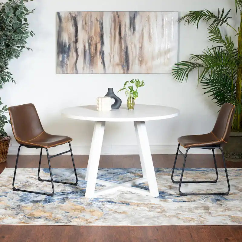 Ensemble de table à manger ronde pour 2 personnes (gris/blanc/marron) avec chaises en similicuir