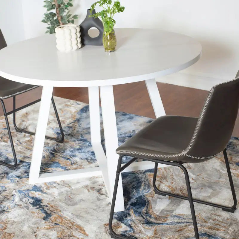 Ensemble de table à manger ronde pour 2 personnes (gris/blanc/marron) avec chaises en similicuir