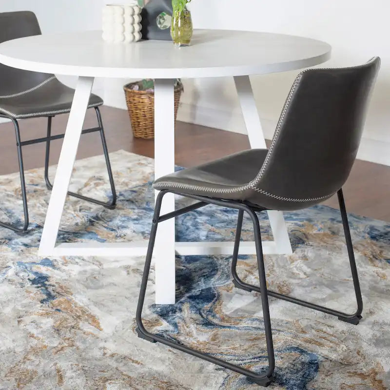 Ensemble de table à manger ronde pour 2 personnes (gris/blanc/marron) avec chaises en similicuir