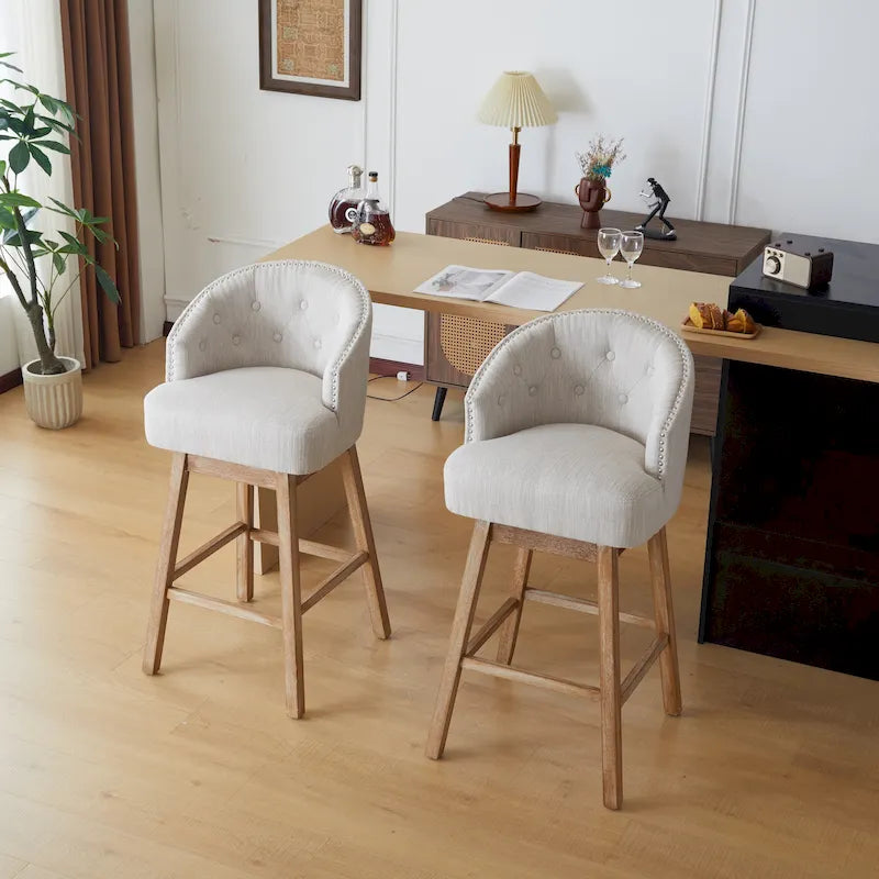 Tabouret de comptoir pivotant beige naturel, lot de 2