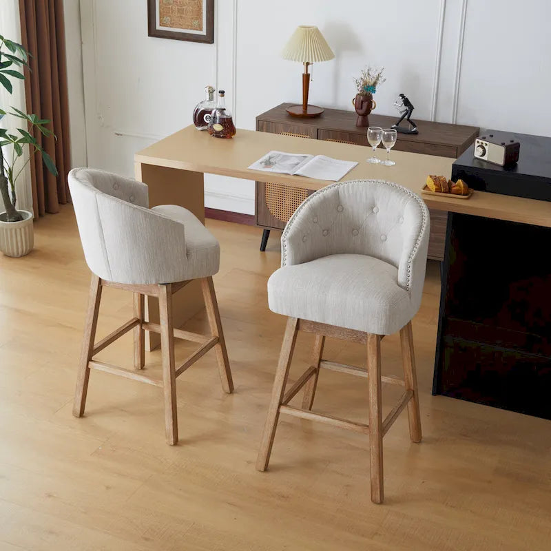 Tabouret de comptoir pivotant beige naturel, lot de 2