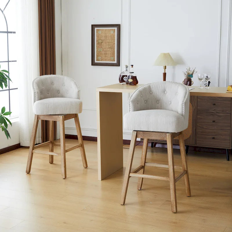 Tabouret de comptoir pivotant beige naturel, lot de 2