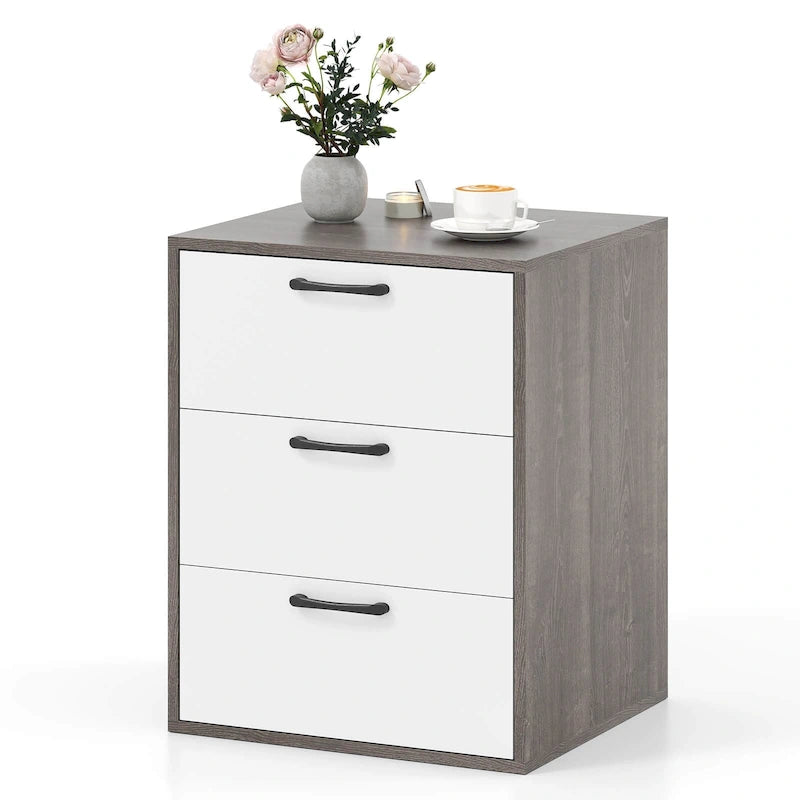 Commode de rangement à 3 tiroirs gris et blanc
