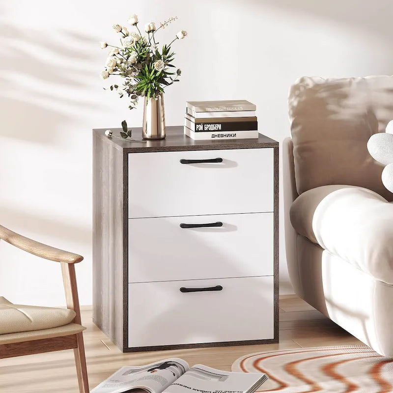 Commode de rangement à 3 tiroirs gris et blanc