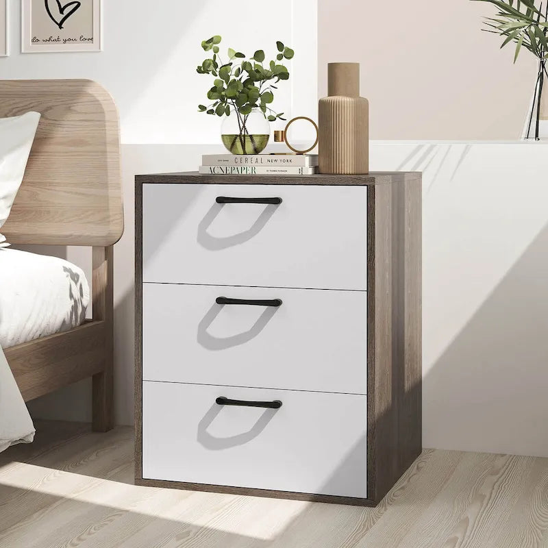 Commode de rangement à 3 tiroirs gris et blanc