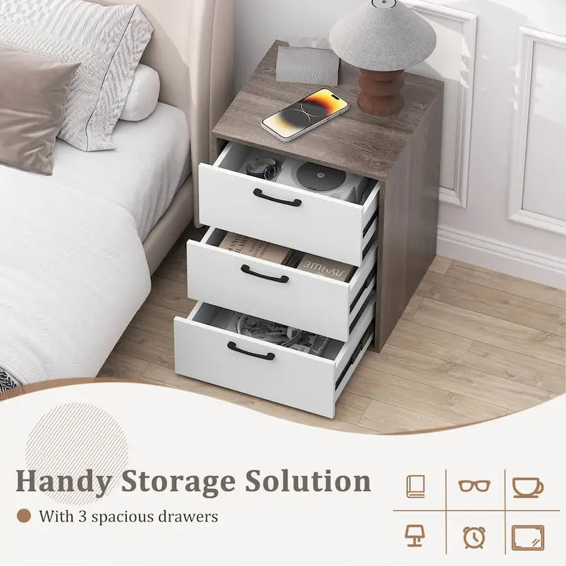 Commode de rangement à 3 tiroirs gris et blanc