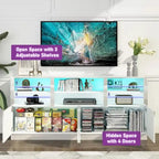 Meuble TV LED blanc haute brillance, 70 pouces, convient aux téléviseurs jusqu'à 85 pouces, 2 armoires et 3 étagères réglables