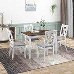 Ensemble table et chaises en bois 5 pièces, ensemble de salle à manger de cuisine pour 4 avec table rectangulaire et 4 chaises rembourrées à dossier en X