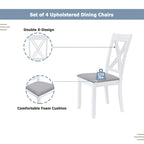 Ensemble table et chaises en bois 5 pièces, ensemble de salle à manger de cuisine pour 4 avec table rectangulaire et 4 chaises rembourrées à dossier en X