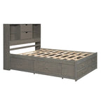 Lit plateforme gris queen avec tête de lit de rangement et 8 tiroirs