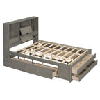 Lit plateforme gris queen avec tête de lit de rangement et 8 tiroirs