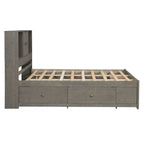 Lit plateforme gris queen avec tête de lit de rangement et 8 tiroirs