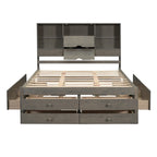 Lit plateforme gris queen avec tête de lit de rangement et 8 tiroirs