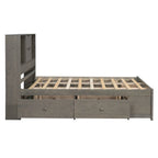 Lit plateforme gris queen avec tête de lit de rangement et 8 tiroirs